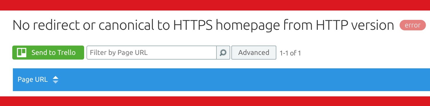 SEMrush HTTPS 301 redirect error