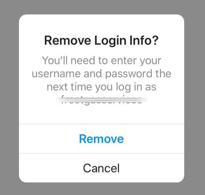 Remove instagram login info